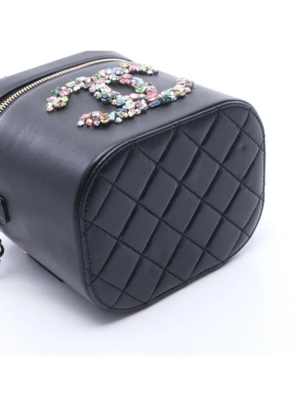 Chanel Shoulder Bag Crystal Mania Quilted CC Logo Vanity 2-Way Black Lambskin